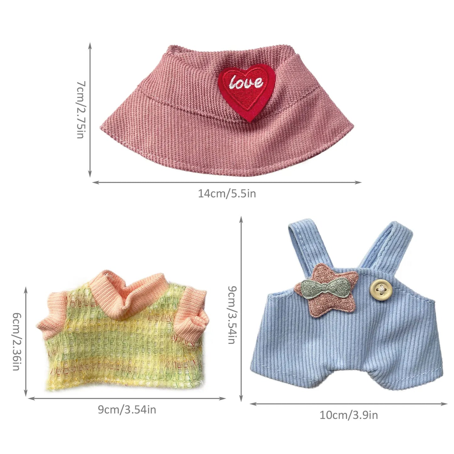 Outfit Carini per Bambole Labubu 17cm – Vestiti con Cappellino, Salopette e Accessori