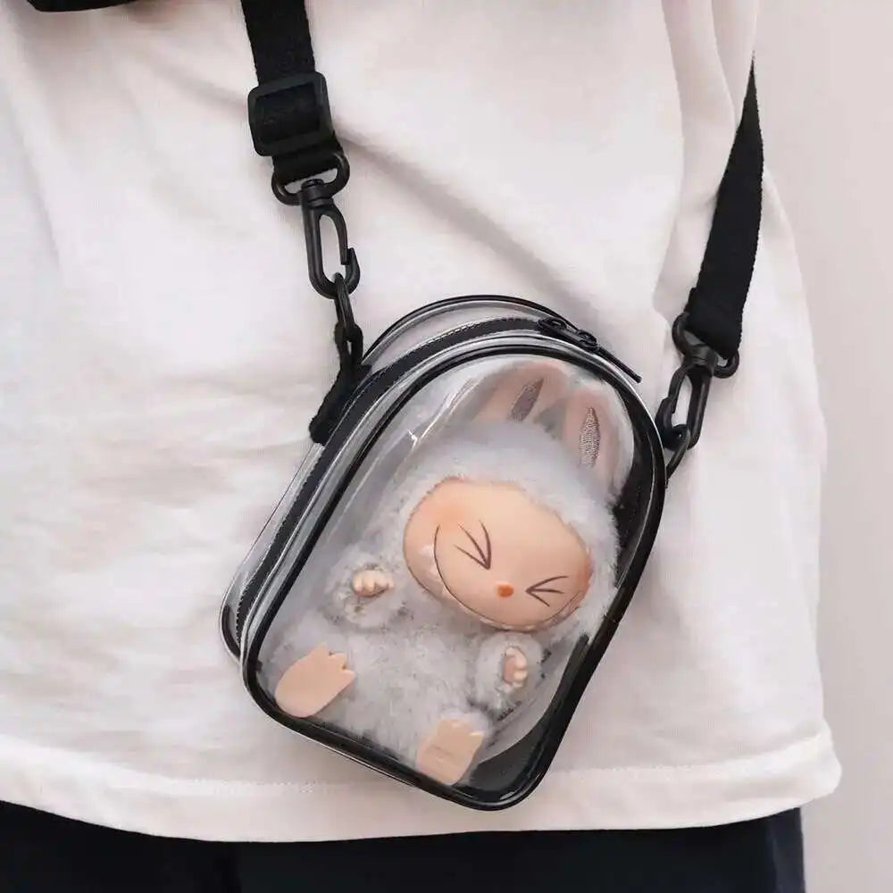 Custodia Protettiva Labubu 15cm – Borsa Tracolla PVC Trasparente con Pupazzo