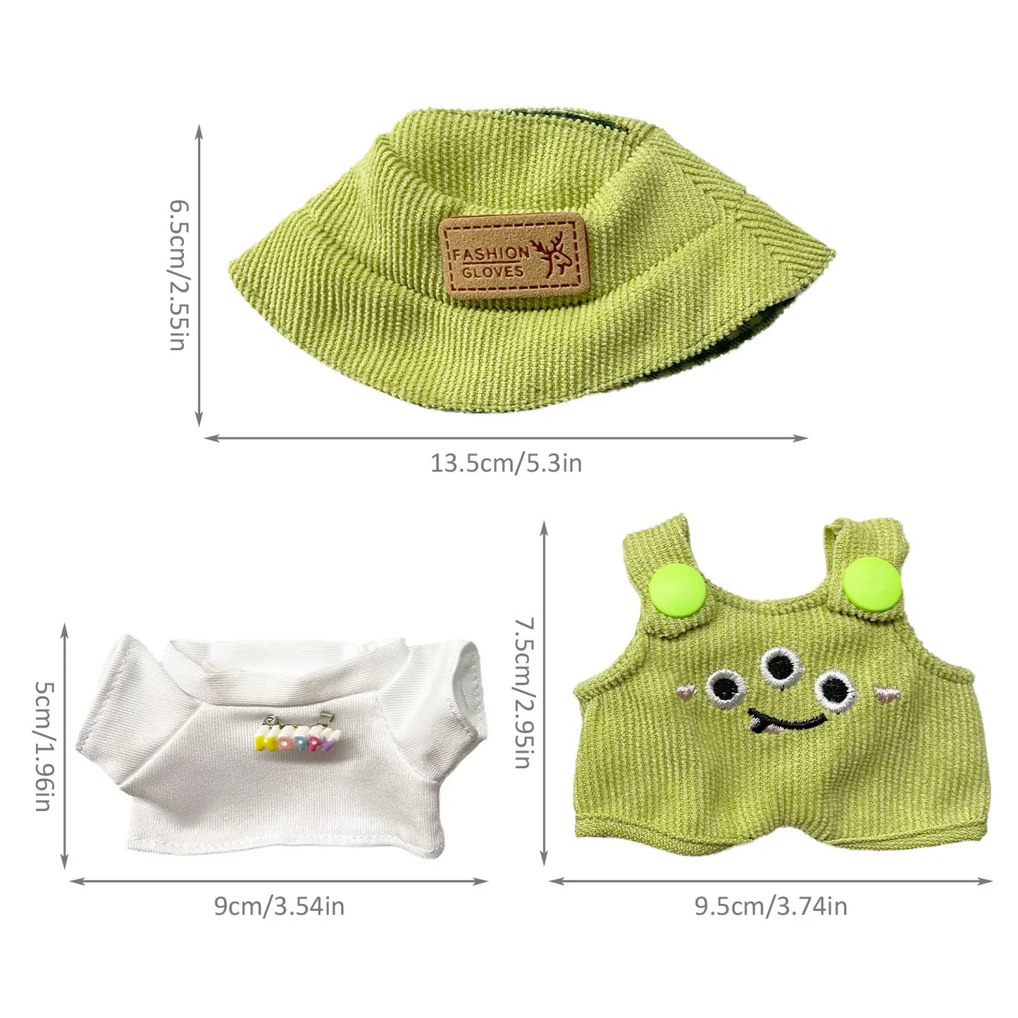 Outfit Carini per Bambole Labubu 17cm – Vestiti con Cappellino, Salopette e Accessori
