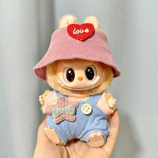 Outfit Carini per Bambole Labubu 17cm – Vestiti con Cappellino, Salopette e Accessori