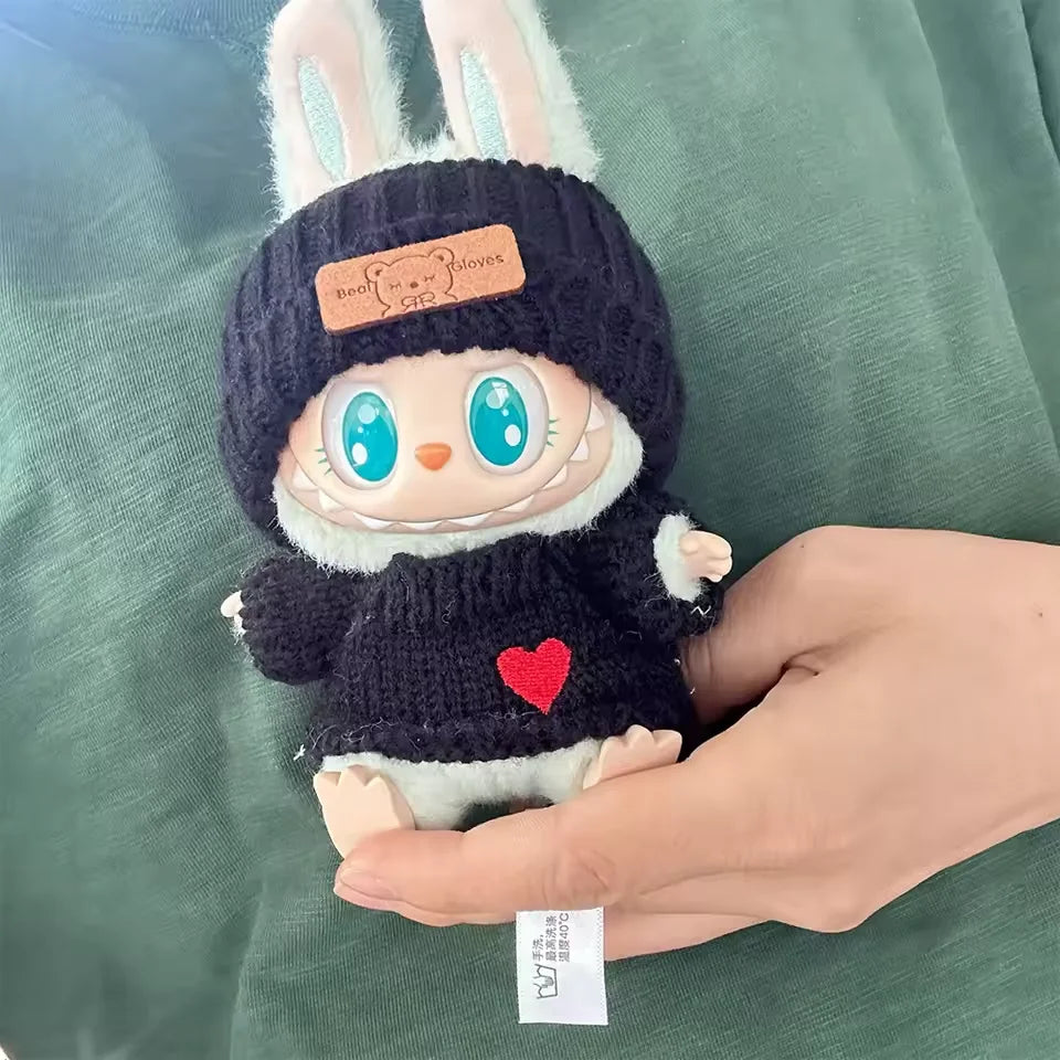 Outfit a Maglia con Orecchie da Coniglio per Bambole Labubu – Maglione con Cuore e Cappello