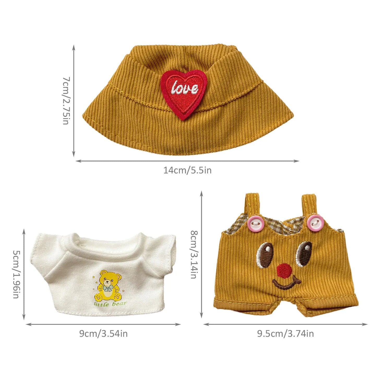 Outfit Carini per Bambole Labubu 17cm – Vestiti con Cappellino, Salopette e Accessori